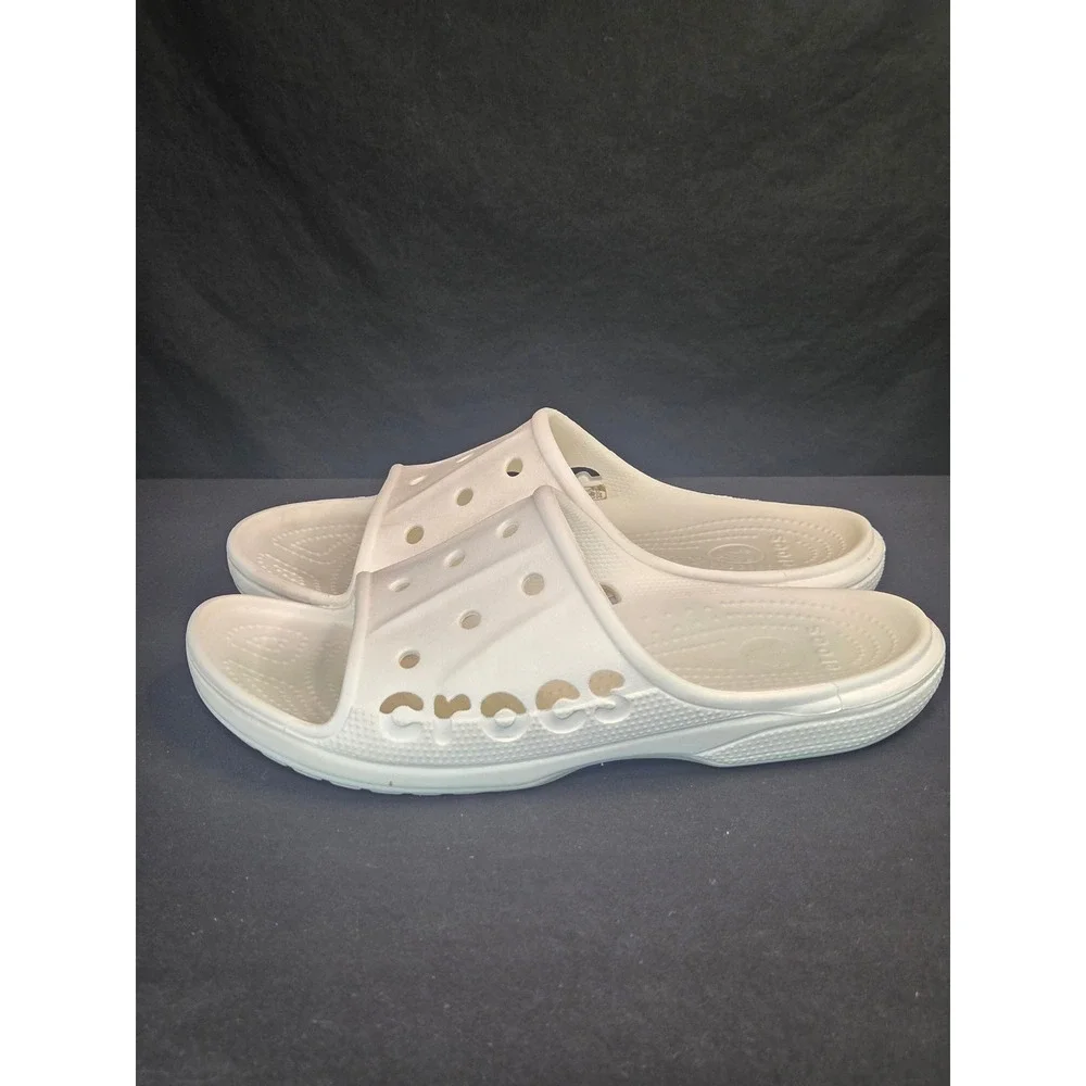 Crocs Baya‎ Slides Mens 10 Womens 12 White Slip On Comfort Sandals 205392